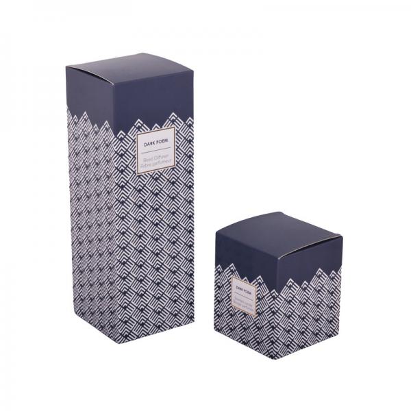 Quality Blue Printing Paper Perfume Packing Box With Auto Lock Bottom 8x8x20cm for sale