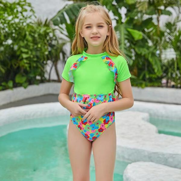 Quality Green Stitching Girls Swimming Suits Split Bikini Children'S Fashion Swimsuit for sale
