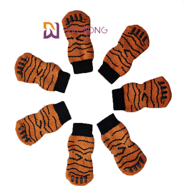 China Cotton Spandex Non Slip Dog Socks Imitation Of Tiger Stripes for dogs paws factory