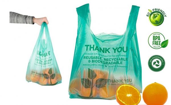 Compostable Bags 100 Count Biodegradable Plastic Grocery Bags - Reusable Supermarket Shopping Bags