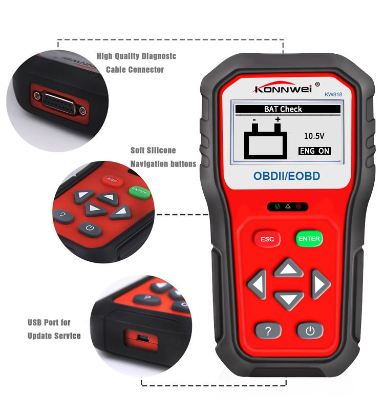 China Diagnose Tool Konnwei All Items KW818 Obd2 Hud Obd Cable Gps Tracker Long Lifespan factory