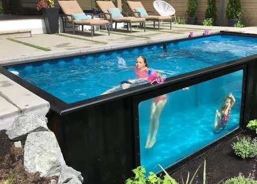Quality Double Layer Hollow Tempered Glass 40FT Shipping Container Pool for sale
