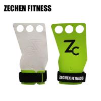 China Workout carbon leather palm protect gloves 3 holes green crossfit hand grips for WOD factory
