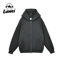 Quality Zip Up Heavyweight Cotton Hoodie Cropped Winter Polyester Solid Male Black for sale