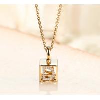 China 0.03ct 18K Yellow Gold Diamond Necklace A-Z Initials 3D Cube factory