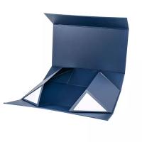 Quality High Quality Navy Blue Foldable Magnetic Box With Silver Logo Stamped for sale
