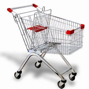 Quality 180 Litres Volume Supermarket Shopping Trolley Cart With Flat / Travelator Caster for sale