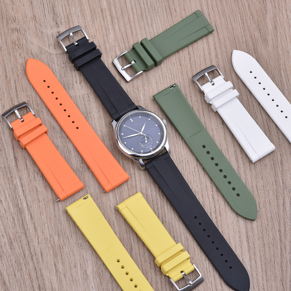 China JUELONG RTS T-Pattern Design 20mm 22mm FKM Rubber Watch Strap With Quick Release Bracelet Strap Watch Rubber factory