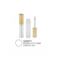 China Round Clear PET 10ml Empty Lip Gloss Bottle With Gold Aluminum Cap Brush factory