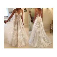 China V Neck Flower Lace A Line Wedding Dress of Floor Length Plus Size factory
