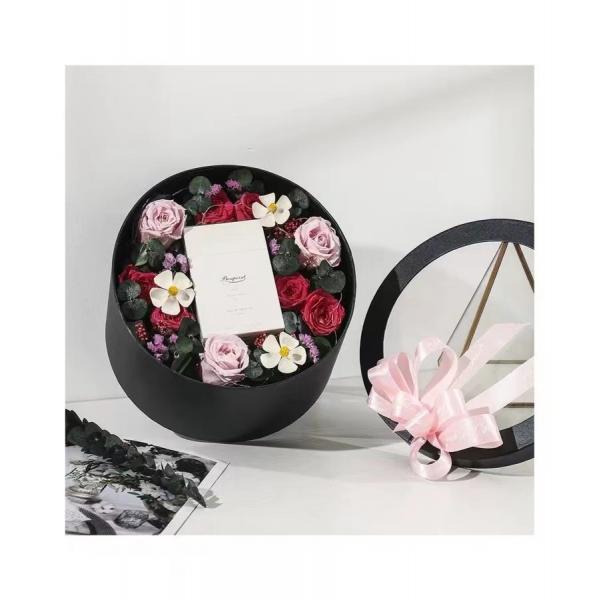 Quality Oilproof Round Cardboard Flower Bouquet Boxes With Clear Lids for sale