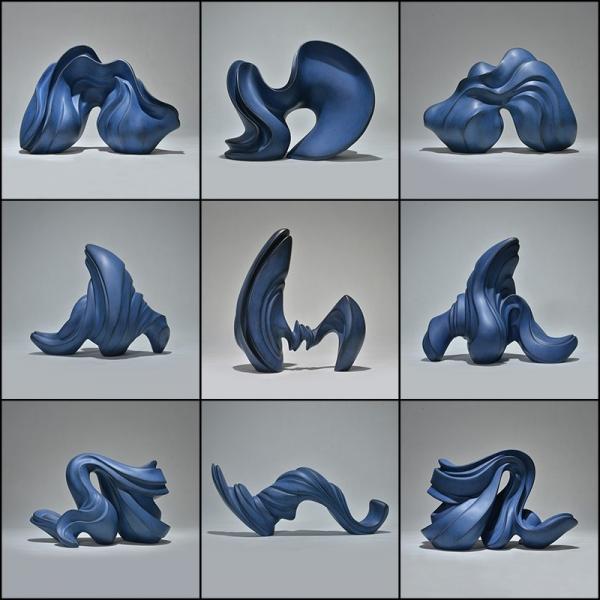 Quality Gray Blue Resin Art Sculpture Abstract Indoor Floor Statues Square Indoor Table for sale