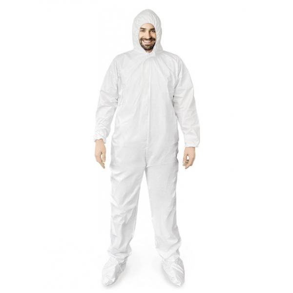 Quality Customized White SMS Polypropylene Coveralls With Zip Wrists Elastic for sale