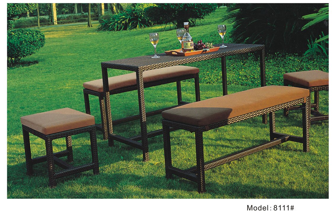 China 5pcs wicker rattan patio furniture garden benches ottoman table-8111 factory