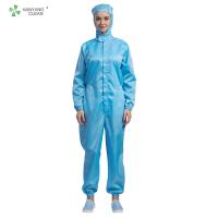 China Class 1000 Cleanroom Anti Static Garments 98% Polyster 2% Carbon Fiber Hooded Coverall factory