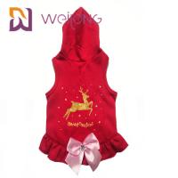 China Satin Bow Printed Golden Deer Dog Winter Coat Red Christmas Hoodie For Dogs cats factory