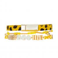 China KC Jewelry crystal beads leather Bracelet Stack Set Yellow leopard collection factory