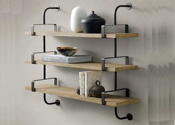 fixed wooden wall mounted display shelving units decorative