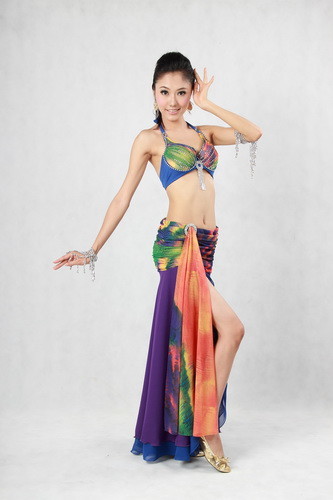 China 3pcs Elegant Tie Died Chiffon Belly Dance Costume Belly Dance Dresses Stage Performance Belly Dance Wear factory