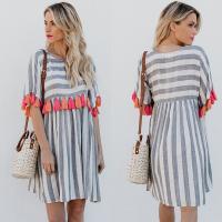 China Women Casual Striped Dresses With Color Tassel factory