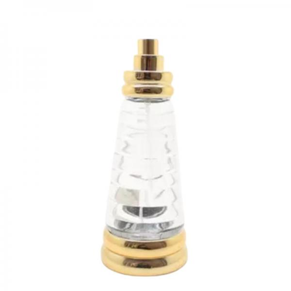 Quality Lightweight Refillable Glass Perfume Bottle , Golden And Clear Glass Perfume Bottles for sale