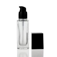 China 40ml Clear Square Glass Liquid Foundation Bottles With Pump Black Cover factory