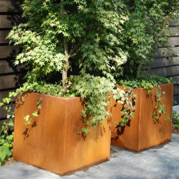 Quality Large Metal Garden Pots Rusty Square Corten Steel Flower Planter Boxes for sale