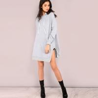 China New Designs Slit Hooded Pocket Front Dropped Shoulders Sweatshirt for Women factory