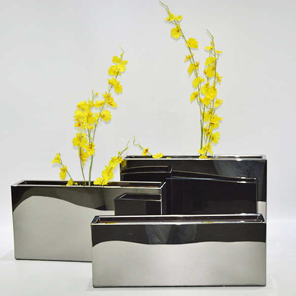 Quality Polished Long Stainless Steel Flowerpot Big Rectangular Plant Pots for sale