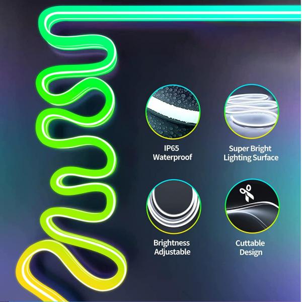 Quality 16.4ft RGB Silicone Neon Strip Light Remote Control Smart Color Changing for sale