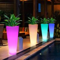 China Luminous Flower Pot Exhibition Luminous Colorful Garden Plant Pots Plastic Planter Floor Lamp For Party Hire factory