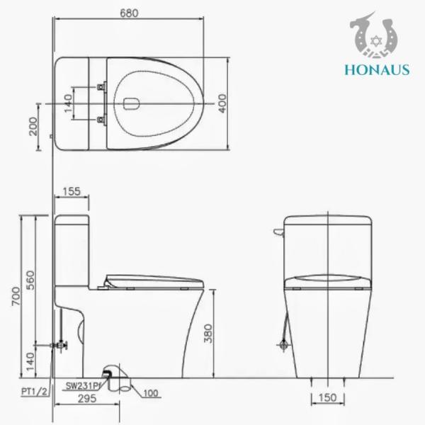 Quality Modern Hotel Two Piece Toilet Bowl Elongated 305mm S Trap Floor Mounted Wc for sale