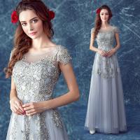 China Gray Chrysanthemum Appliques Lace Up Gorgeous Evening Dress TSJY102 factory