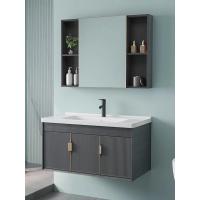 China Grey Black Ceramic Wash Basin Cabinet Set Aluminium Mirrored Bathroom Cabinet Vanity factory