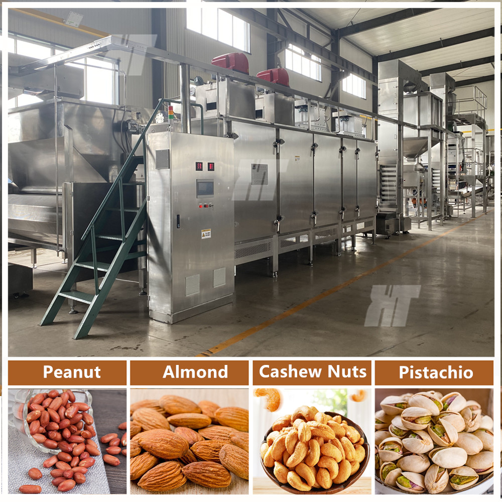 China Continuous 300kg/h-2000kg/h Capacity Nuts Roaster Roast Time 5-15min factory