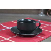 China Coffee Tea Black Ceramic Cup With Saucer Handle Weight 190g Custom Decal factory