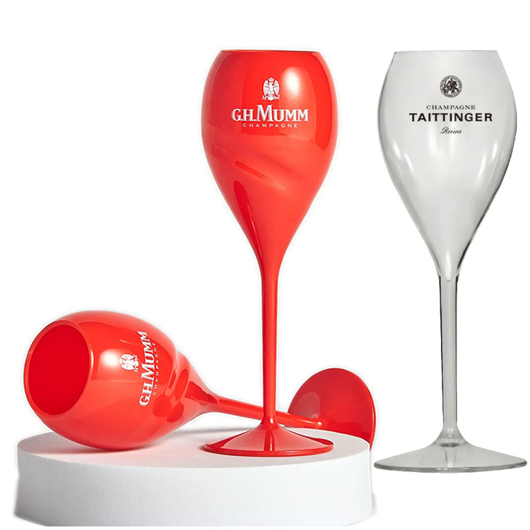 China Unbreakable Acrylic G.H. Mumm Champagne Glasses Red Plastic Tulip Champagne Flutes factory