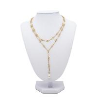 China 47mm Gold Chains Necklace Faux Pearl Dangle Round Hoops Design Fashion Jewelry for sale