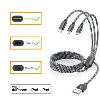 China 3 in 1 Multi Phone Cord with Type C/Micro/Lightning USB Connectors USB Charging Cable factory