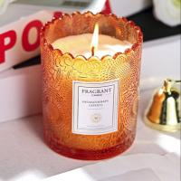 China Highly Scented Lavender Essential Oil Candle In Embossed Glass factory
