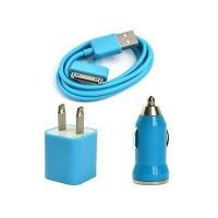 China USB AC Wall Charger and Car Charger+Data Cable for Apple iPod Touch or iPhone4 4S 4G Blue factory