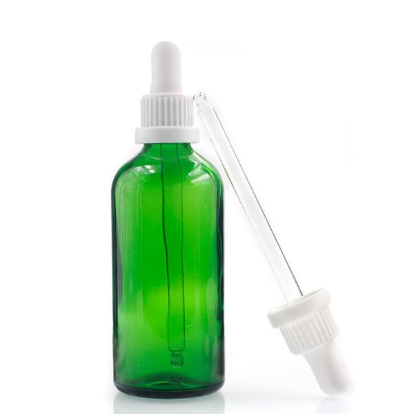 Quality 100ml Green Round Oil Dropper Glass Bottle Screen Printing Hot Stamping for sale
