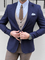Quality Blue Slim Fit Business Casual Suit Jacket Casual Navy Peak Lapel Blazer for sale