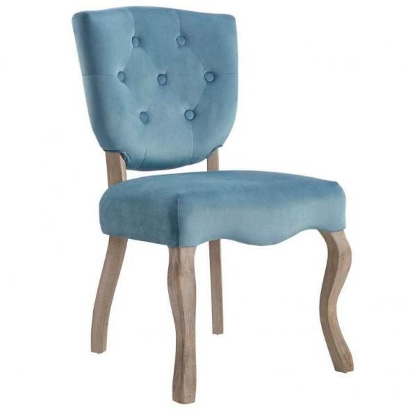 Quality Antique Furniture Dining Room Chairs Button Tufted Blue Color Linen Fabric for sale