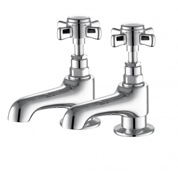 Quality 1/2 Pair Traditional Brass Bathroom Taps Polished Ceramic Valve Core for sale