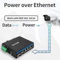 Quality 6 Port Full Gigabit Industrial Ethernet PoE+ POE Fiber Switch Din Rail 120W for sale