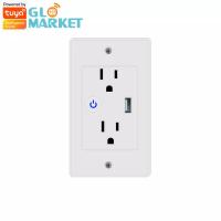China Smart Wifi Tuya US Standard Wall Socket with USB 2 Plug Outlets For Home Use Electrical 10A 120V Socket With Google&Alex factory