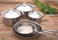 China Stamped 3 Layers Stainless Steel Cooking Pans , Brushed Interior factory