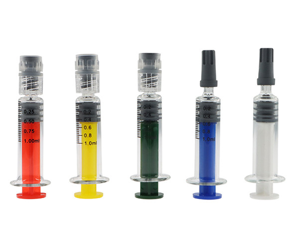 Quality Borosilicate Glass Custom Weed Pack 1ml Colored Luer Lock Syringe For Concentrat for sale