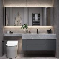 China Custom Bathroom Vanity Units Slate Washbasin Toilet Combination Smart LED Mirrored Cabinet factory